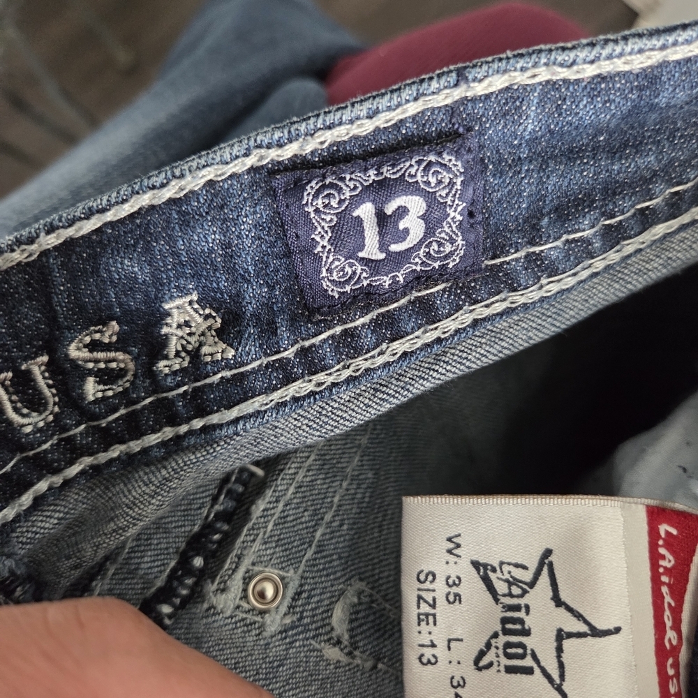 L.A. Idol Dark Blue Boot Cut Jeans with Embroidery - Picture 6 of 6
